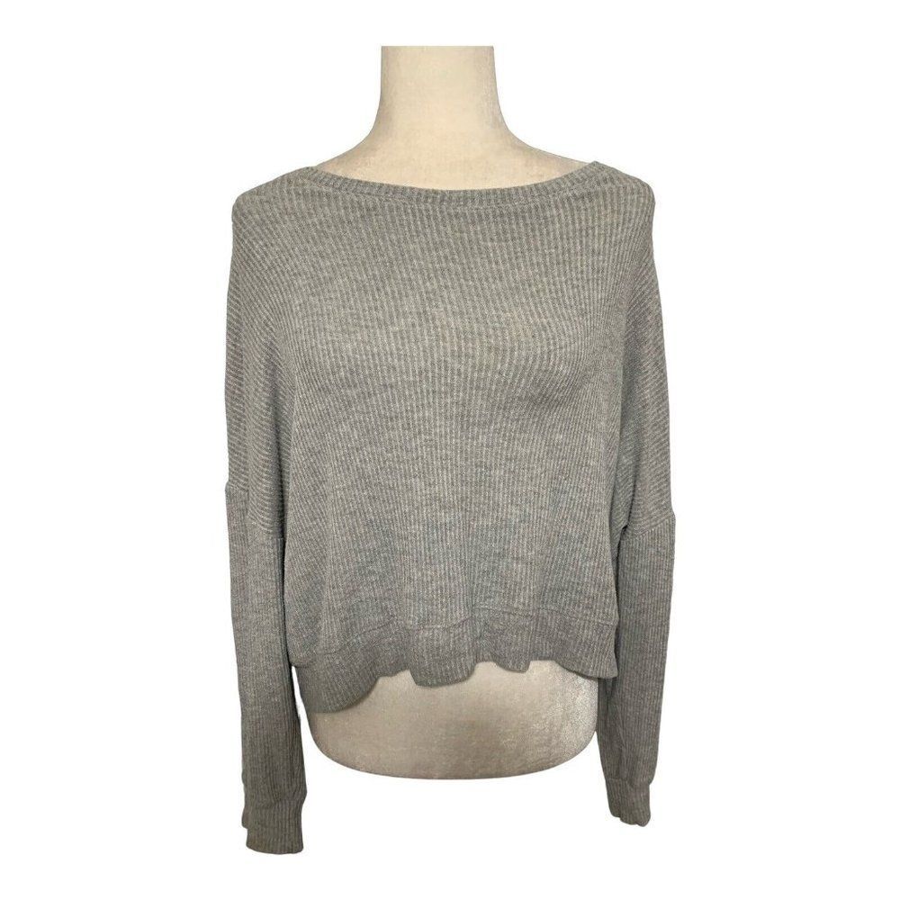sundry womens solid gray long sleeve oversized sweater top 1 small